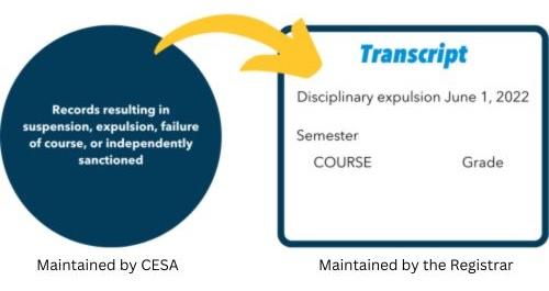 records resulting in suspension, expulsion, failure of course, or independently sanctioned are maintained by CESA. Transcripts are maintained by the registrar.