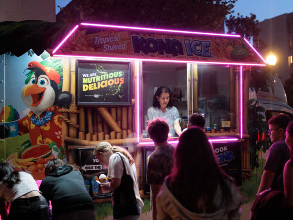 Students lined up in front of an ice cream truck